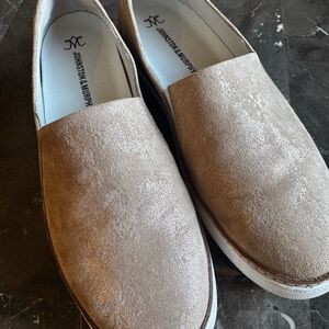 Johnston & Murphy "Callie" Slip-On Sneakers in gold metallic kid suede